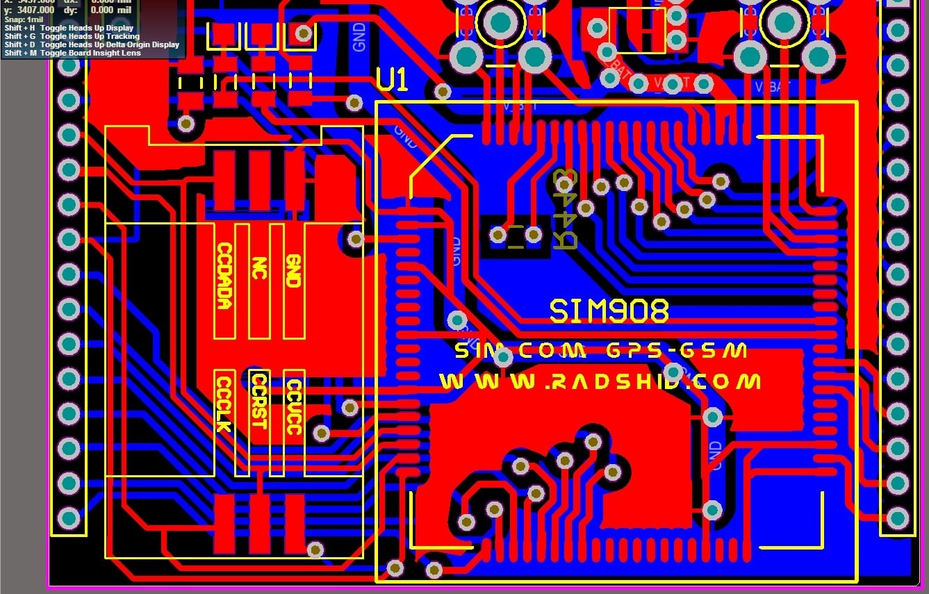 قسمتی از پی سی بی PCB رایگان SIM908